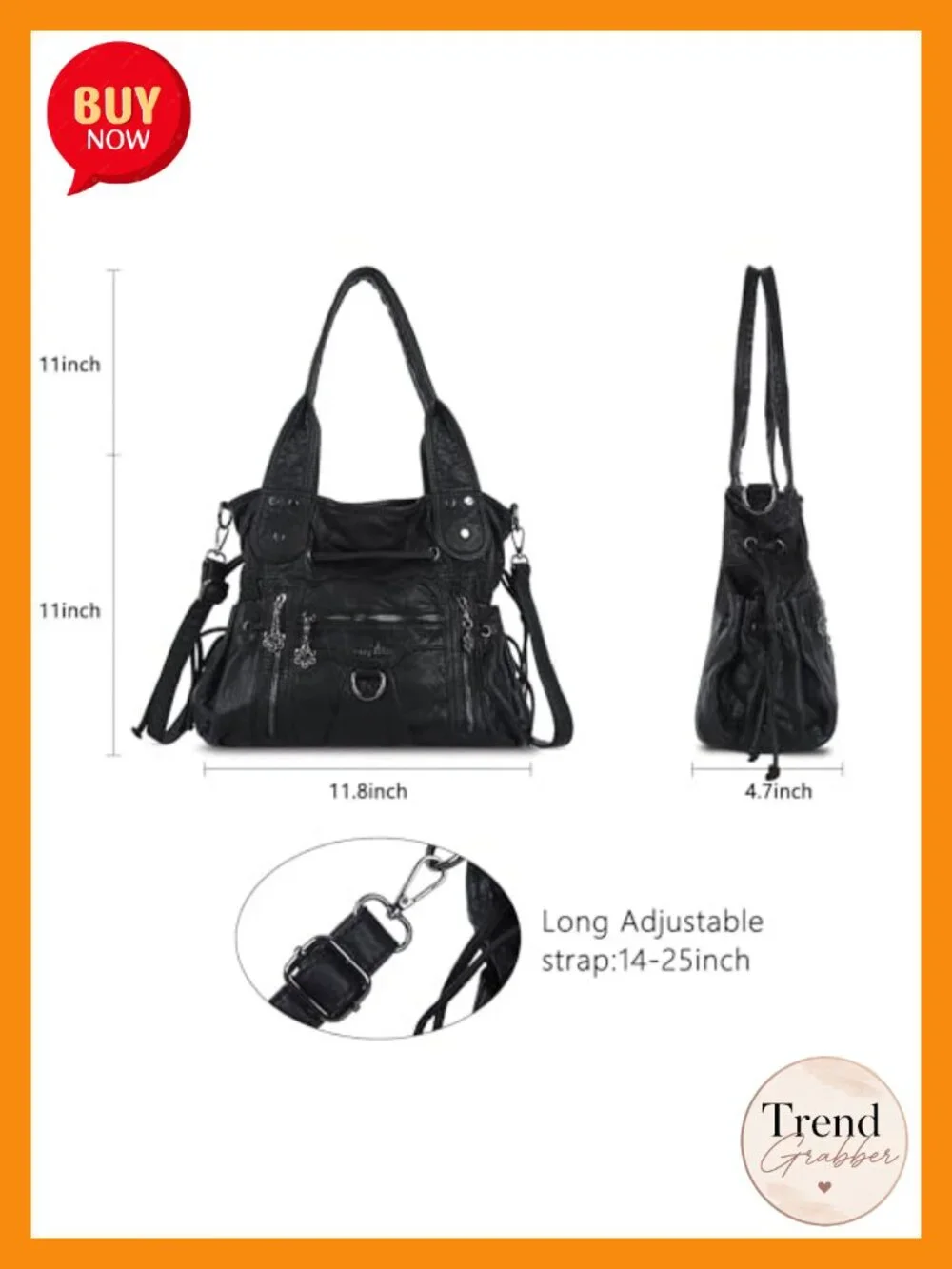 Women's Hobo Shoulder Bag Faux Leather Roomy Tote with Crossbody Strap